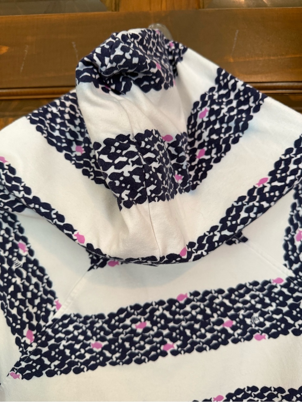 Lilly Pulitzer White Hooded Pullover with Navy Stripes and Pink Accents - Picture 5 of 9